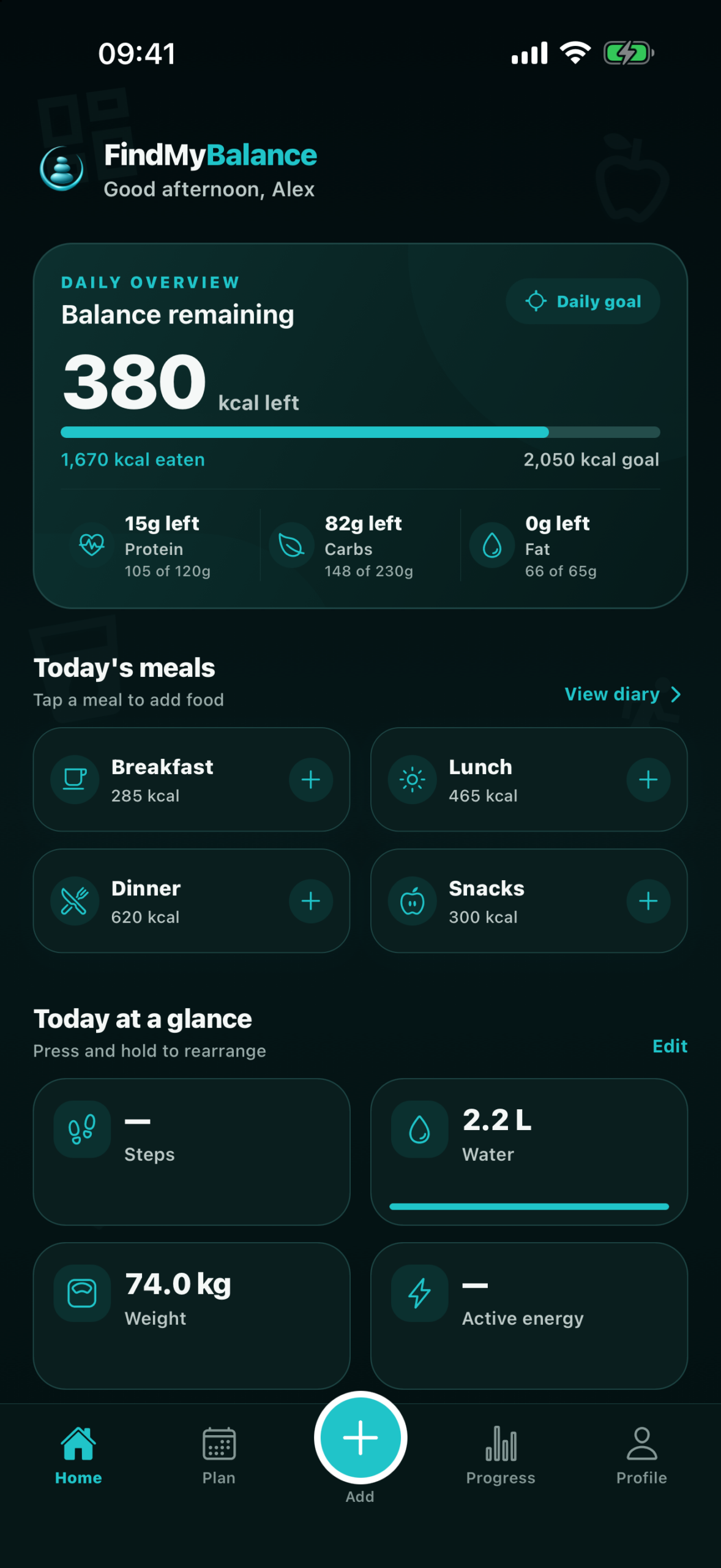 FindMyBalance home screen on iPhone