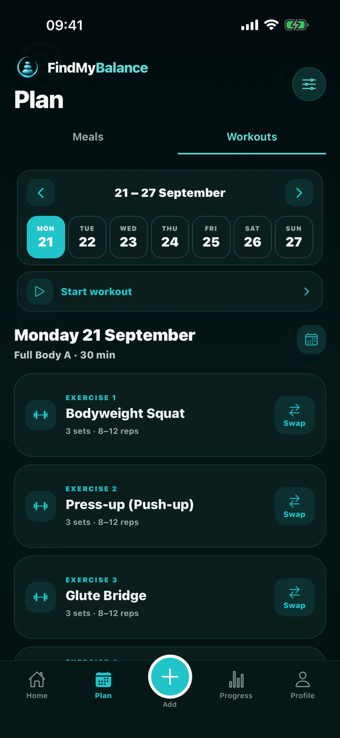 FindMyBalance workout plan
